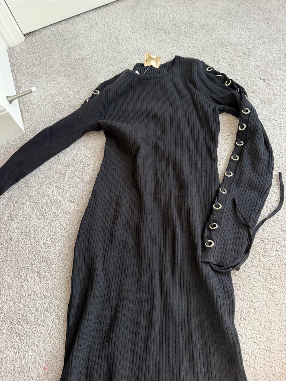 Nwt urban outfitters Black Ribbed Long Sleeve Lace-Up Midi Dress